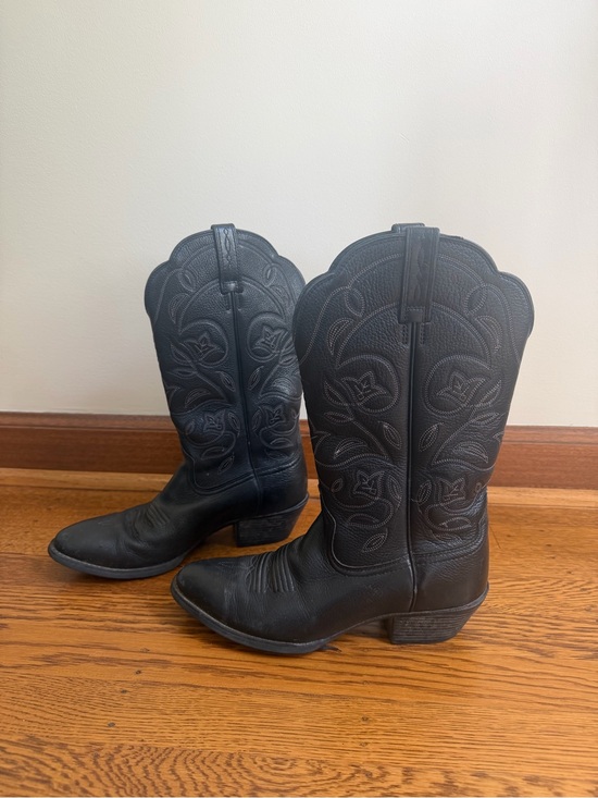 Ariat Shoes - Ariat Black Leather Western Cowboy Boots - Women's Embroidered Mid-Calf
